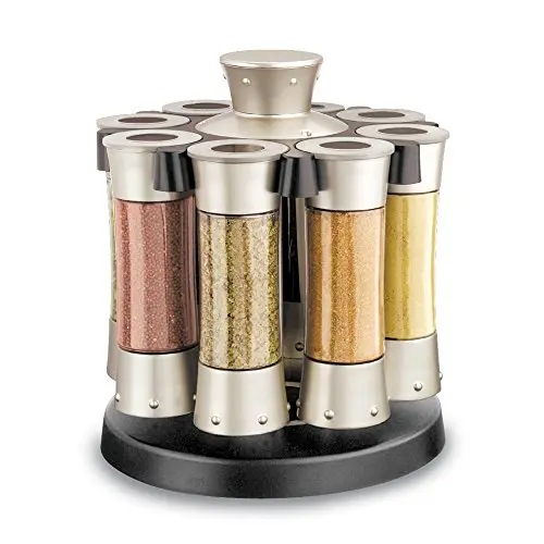 KitchenArt Elite Auto-Measure Spice Carousel with satin finish and eight jars