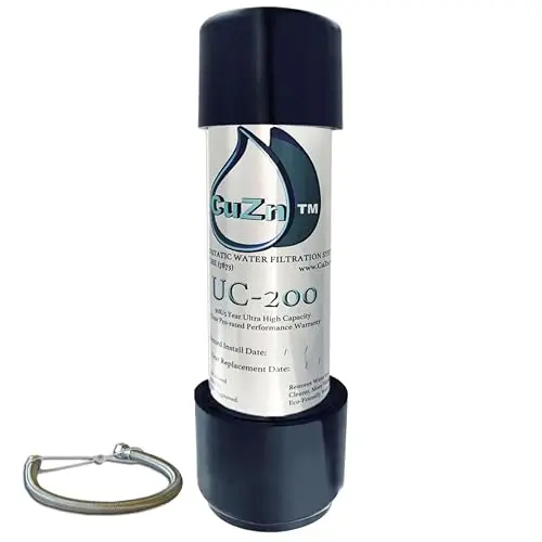 CuZn UC-200 under sink water filter with a black cartridge and 5-year life rating