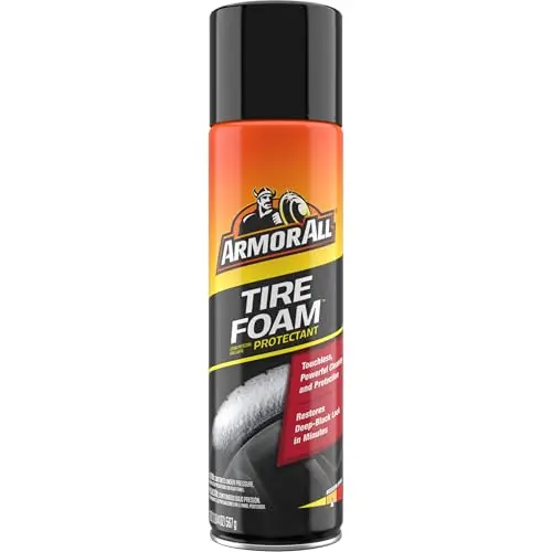 Armor All Tire Foam spray can being used on a car tire