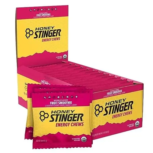 Honey Stinger Organic Fruit Smoothie Energy Chew packet with colorful chews