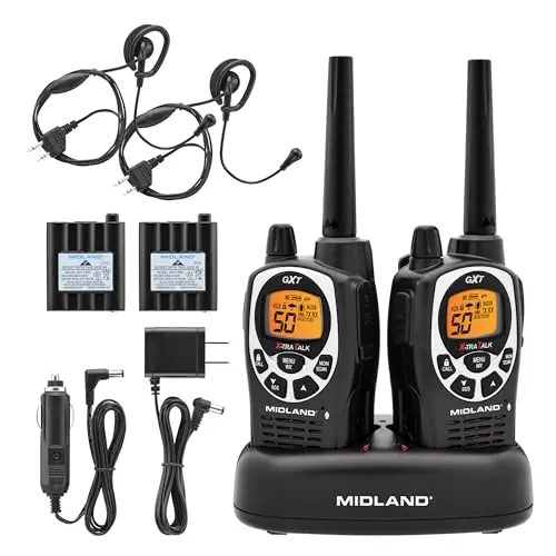 Midland GXT1000VP4 GMRS two-way radio in black and silver