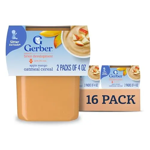 Gerber 2nd Foods Mixed Cereal Apples and Mangos with Rice Cereal puree tubs