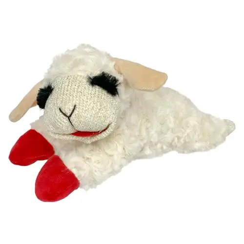 Small white Lamb Chop plush dog toy with a squeaker