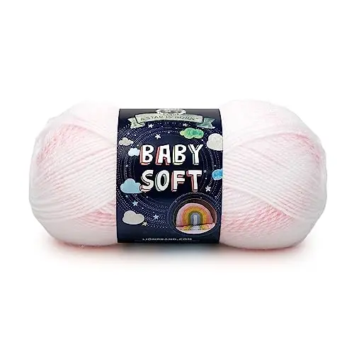 Lion Brand Baby Soft yarn skein in a pretty parfait print color