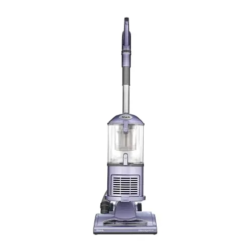 Shark Navigator lavender upright vacuum in lift-away mode for stairs