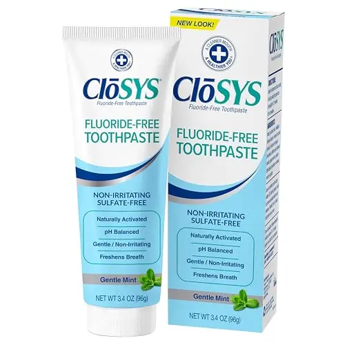 CloSYS Fluoride Free Toothpaste in Gentle Mint, 3.4-ounce travel-size tube