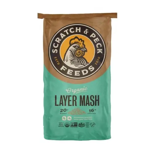 Bag of Scratch and Peck Feeds organic whole grain layer mash