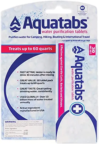Aquatabs 49mg Water Purification Tablets 30 pack