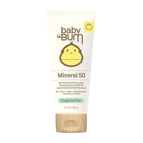 Sun Bum Baby Bum Mineral Sunscreen lotion in a yellow and white tube