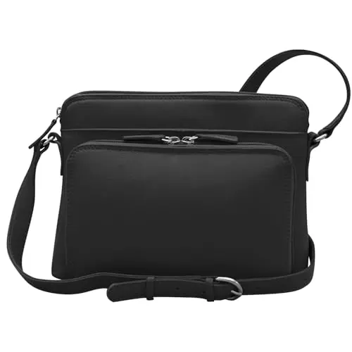 Black ILI NEW YORK genuine leather crossbody bag with front organizer