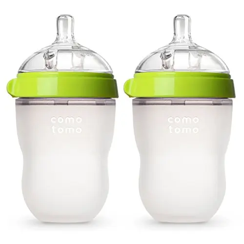 Comotomo soft silicone green baby bottles double pack with wide breast-like nipple