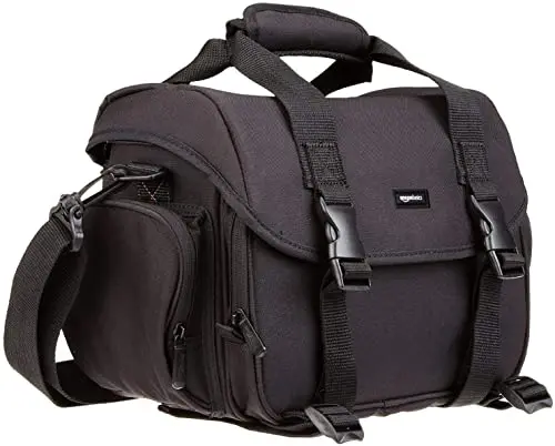 Amazon Basics large black DSLR gadget bag with grey interior