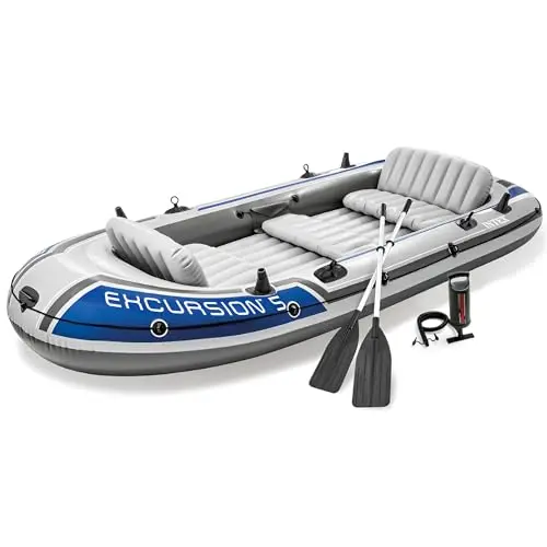 INTEX Excursion 5 gray inflatable boat with five people
