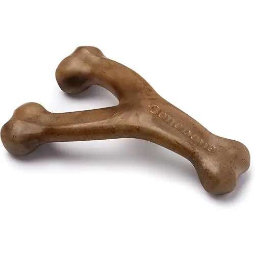 Benebone Wishbone dog chew toy in brown, shaped like a curved bone