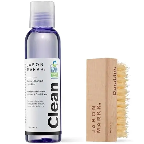 Jason Markk Essential shoe cleaning kit with bottle and durables brush.