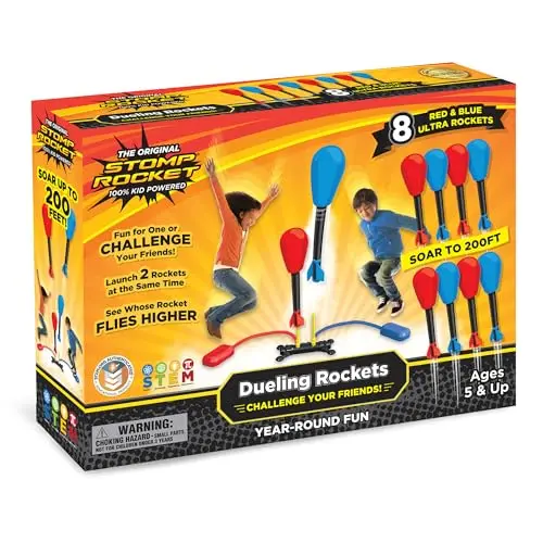 Stomp Rocket Dueling Rocket Launcher with orange foam rockets