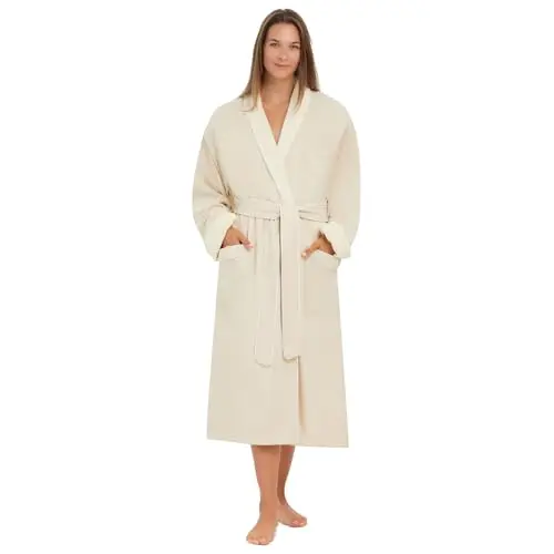Monarch Terry Lined Microfiber Hotel Robe in natural color, showing smooth exterior and terry lining