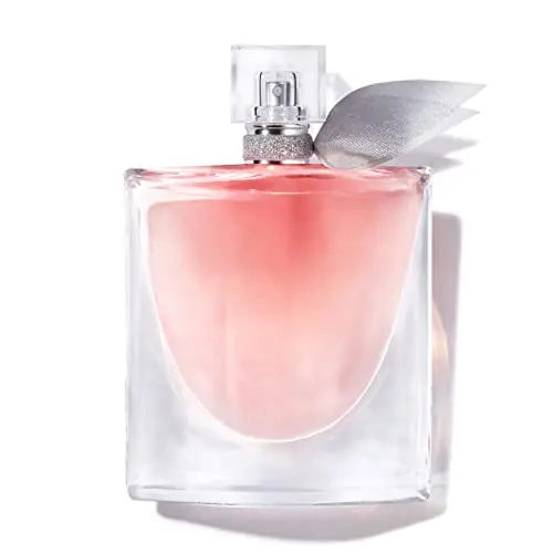 Lancome La Vie Est Belle perfume bottle, a beautiful ribbed glass design with a pale pink bow.