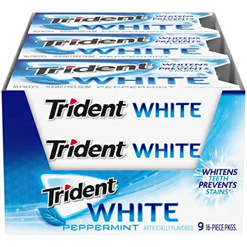 Trident White Peppermint sugar-free chewing gum with whitening benefits