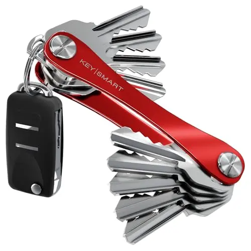 KEYSMART Classic red aluminum key organizer holding multiple keys