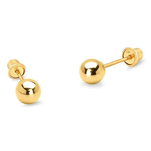 Lovearing 14k yellow gold 3mm hollow ball screw-back earrings for baby girls