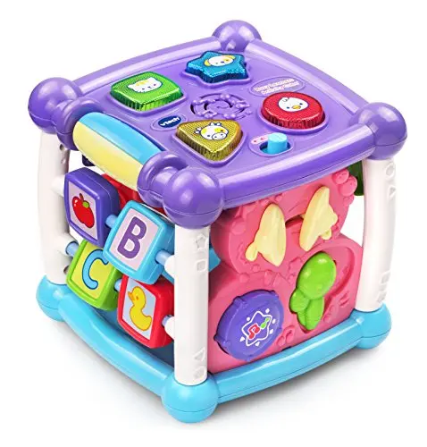 VTech purple activity cube for toddlers with lights and buttons