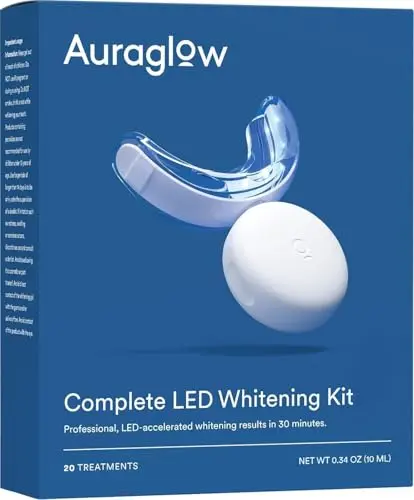 Auraglow Teeth Whitening Kit with LED accelerator light and gel syringes