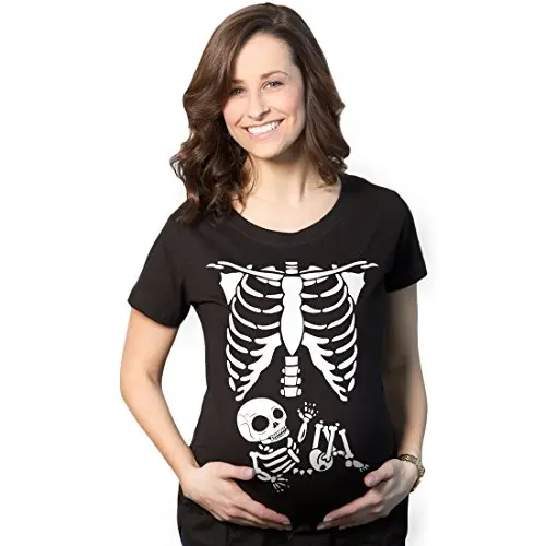 Crazy Dog Skeleton Baby Maternity T-Shirt on a pregnant model