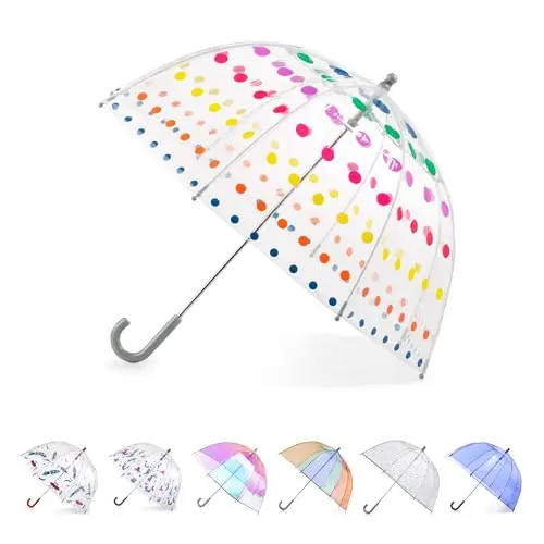 totes Kids Clear Bubble Umbrella with dotted design on clear canopy