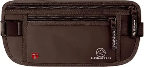 Slim black Alpha Keeper money belt with a breathable mesh panel.