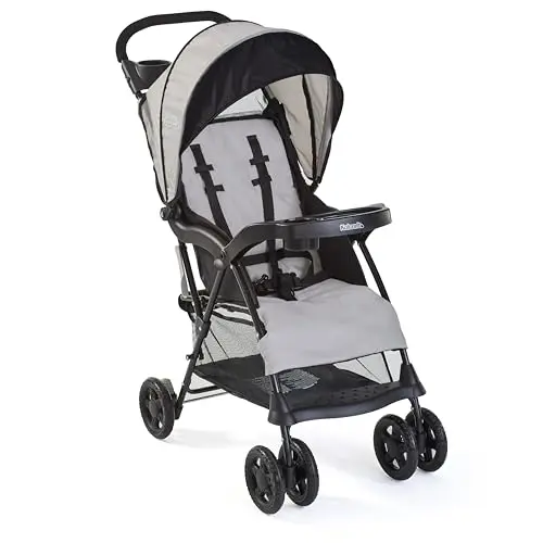 Kolcraft Cloud Plus Lightweight Umbrella Stroller in Slate Gray, featuring a large canopy and compact fold.