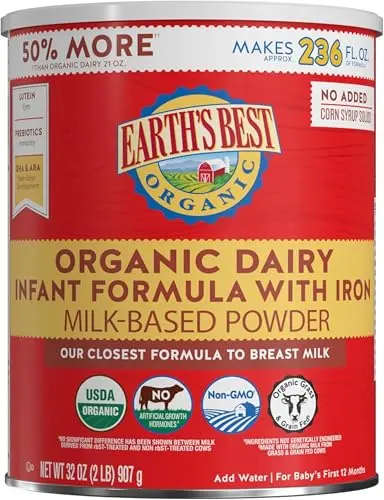 Earth's Best Organic Dairy Infant Formula 32 oz container