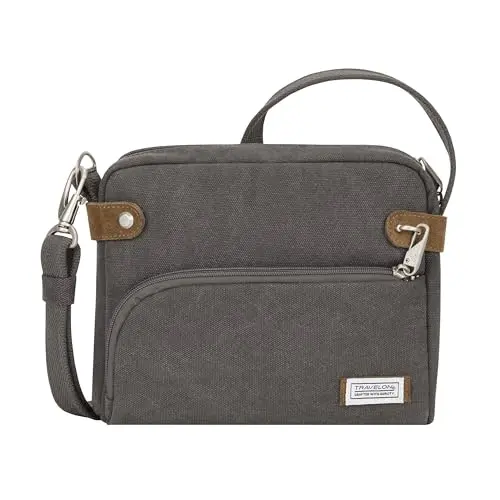 Travelon Heritage Canvas Anti-Theft Crossbody Bag with multiple zippers and pockets