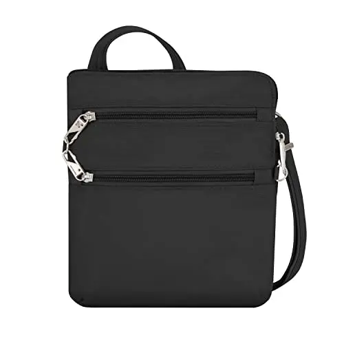 Travelon Anti-theft Classic Slim Double Zip Crossbody Bag in black