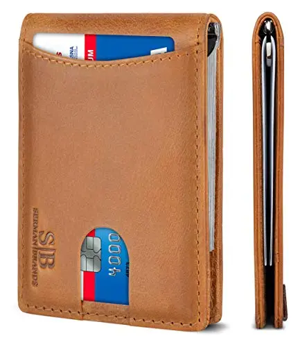 Slim genuine leather RFID blocking wallet for men's front pocket