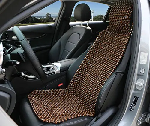 EXCEL LIFE Natural Wood Beaded Car Seat Cover draped over a car seat
