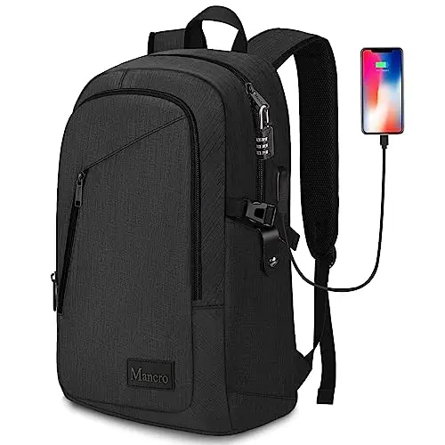 MANCRO anti-theft slim laptop backpack with locking zipper and USB port