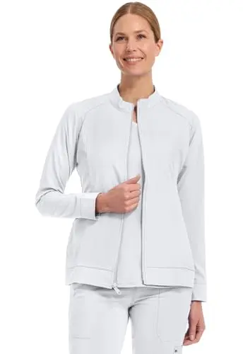 Healing Hands women's zip-up scrub jacket with large kangaroo pockets.
