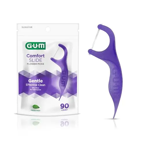 GUM Comfort Slide Floss Picks for tight teeth, showing easy-grip handle