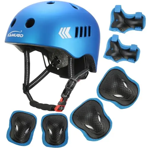 KAMUGO Kids Bike Helmet and Protective Gear Set in Blue