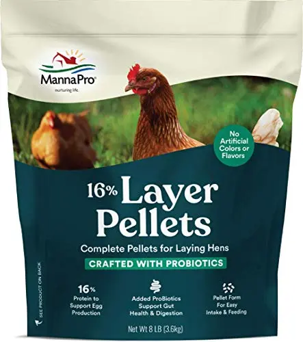 Manna Pro Layer Pellets chicken feed in an 8-pound bag.