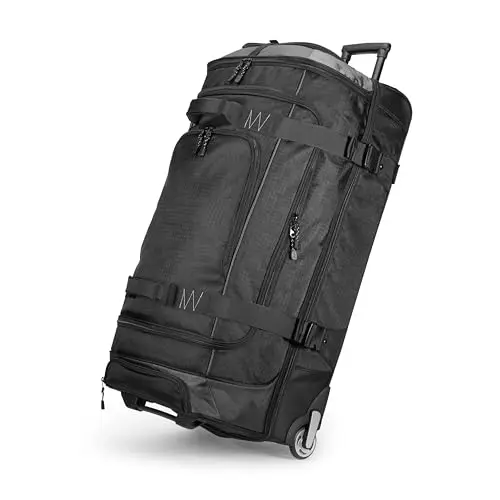 Amazon Basics Black Large Rolling Duffle Bag with telescopic handle