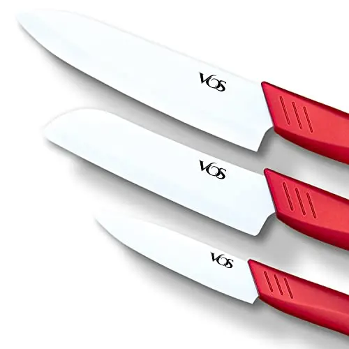 Vos ceramic knife set with red handles in a gift box