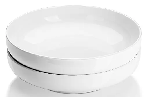 DOWAN soft white ceramic pasta bowls set of 2, wide and shallow design