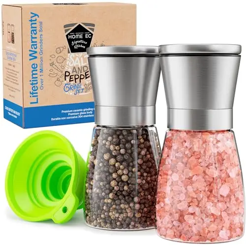 HOME EC Original Stainless Steel and Glass Salt and Pepper Grinder Set
