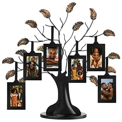 Americanflat Family Tree Picture Frame in black and bronze with six hanging photo frames