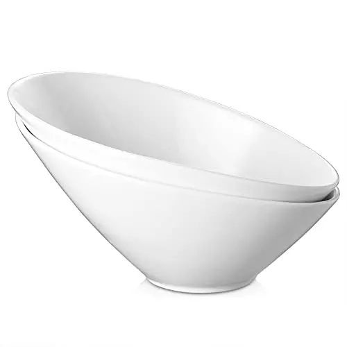 DOWAN white porcelain slanted salad bowls set of 2 with angled shape