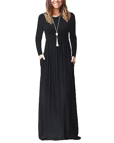 AUSELILY black long sleeve maxi dress with pockets