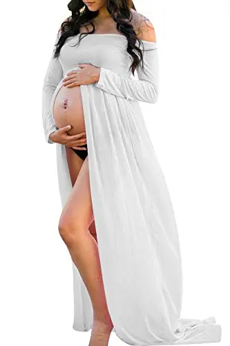 JustVH off shoulder white chiffon maternity gown for photography