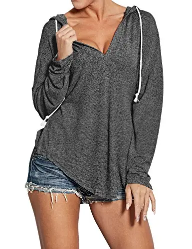 Ezcosplay Women's Deep V-Neck Hoodie in a neutral color
